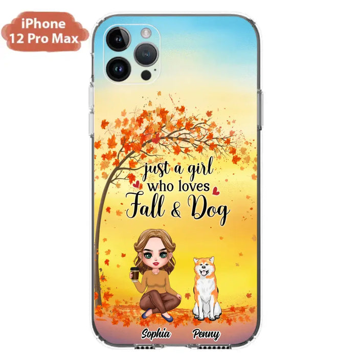 Custom Personalized Dog Mom Phone Case - Gift Idea For Dog Lovers/ Autumn Gift - Upto 4 Dogs - Just A Girl Who Loves Fall & Dogs - Case For iPhone/Samsung