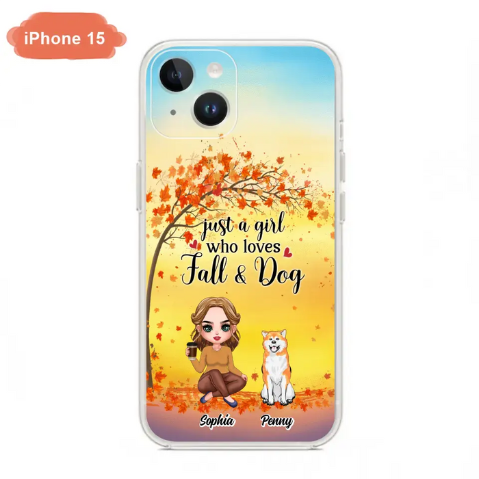 Custom Personalized Dog Mom Phone Case - Gift Idea For Dog Lovers/ Autumn Gift - Upto 4 Dogs - Just A Girl Who Loves Fall & Dogs - Case For iPhone/Samsung