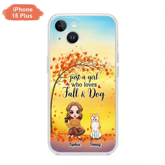 Custom Personalized Dog Mom Phone Case - Gift Idea For Dog Lovers/ Autumn Gift - Upto 4 Dogs - Just A Girl Who Loves Fall & Dogs - Case For iPhone/Samsung