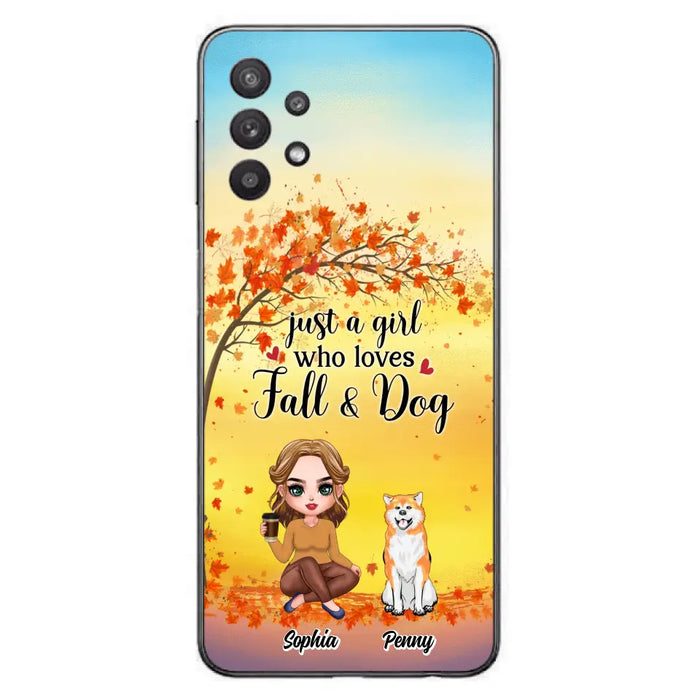 Custom Personalized Dog Mom Phone Case - Gift Idea For Dog Lovers/ Autumn Gift - Upto 4 Dogs - Just A Girl Who Loves Fall & Dogs - Case For iPhone/Samsung