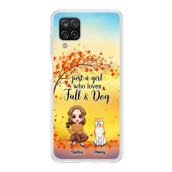 Custom Personalized Dog Mom Phone Case - Gift Idea For Dog Lovers/ Autumn Gift - Upto 4 Dogs - Just A Girl Who Loves Fall & Dogs - Case For iPhone/Samsung