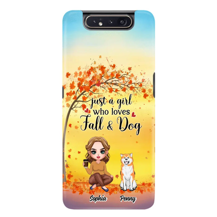 Custom Personalized Dog Mom Phone Case - Gift Idea For Dog Lovers/ Autumn Gift - Upto 4 Dogs - Just A Girl Who Loves Fall & Dogs - Case For iPhone/Samsung