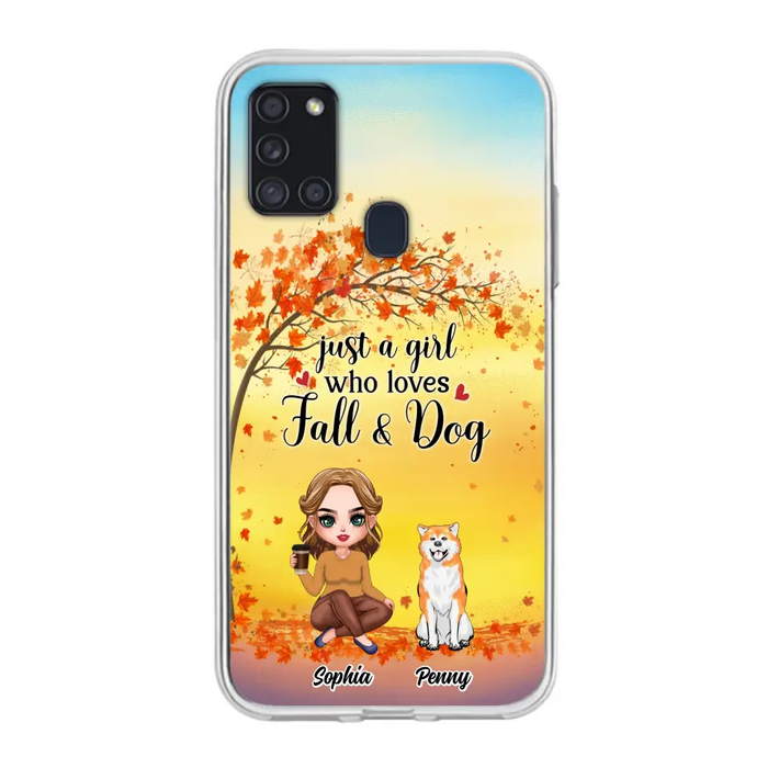 Custom Personalized Dog Mom Phone Case - Gift Idea For Dog Lovers/ Autumn Gift - Upto 4 Dogs - Just A Girl Who Loves Fall & Dogs - Case For iPhone/Samsung