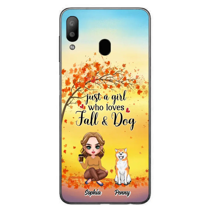 Custom Personalized Dog Mom Phone Case - Gift Idea For Dog Lovers/ Autumn Gift - Upto 4 Dogs - Just A Girl Who Loves Fall & Dogs - Case For iPhone/Samsung