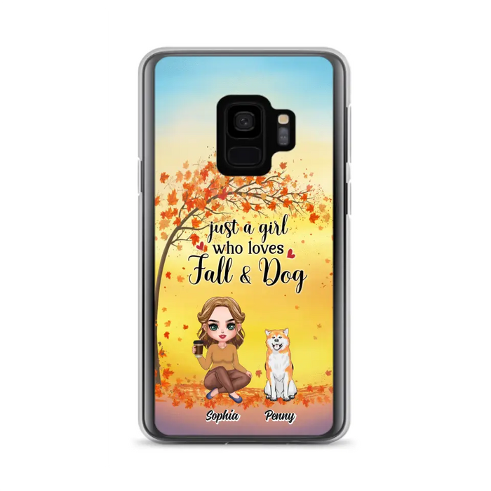 Custom Personalized Dog Mom Phone Case - Gift Idea For Dog Lovers/ Autumn Gift - Upto 4 Dogs - Just A Girl Who Loves Fall & Dogs - Case For iPhone/Samsung