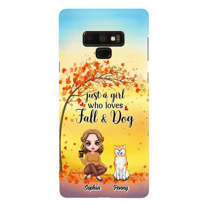 Custom Personalized Dog Mom Phone Case - Gift Idea For Dog Lovers/ Autumn Gift - Upto 4 Dogs - Just A Girl Who Loves Fall & Dogs - Case For iPhone/Samsung