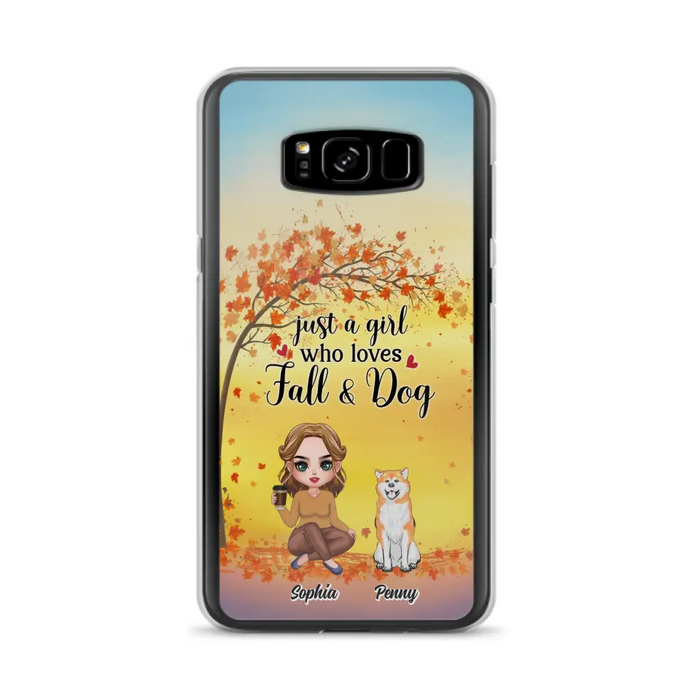 Custom Personalized Dog Mom Phone Case - Gift Idea For Dog Lovers/ Autumn Gift - Upto 4 Dogs - Just A Girl Who Loves Fall & Dogs - Case For iPhone/Samsung