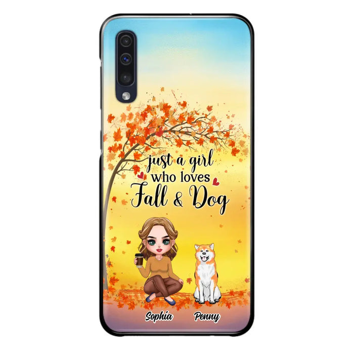 Custom Personalized Dog Mom Phone Case - Gift Idea For Dog Lovers/ Autumn Gift - Upto 4 Dogs - Just A Girl Who Loves Fall & Dogs - Case For iPhone/Samsung