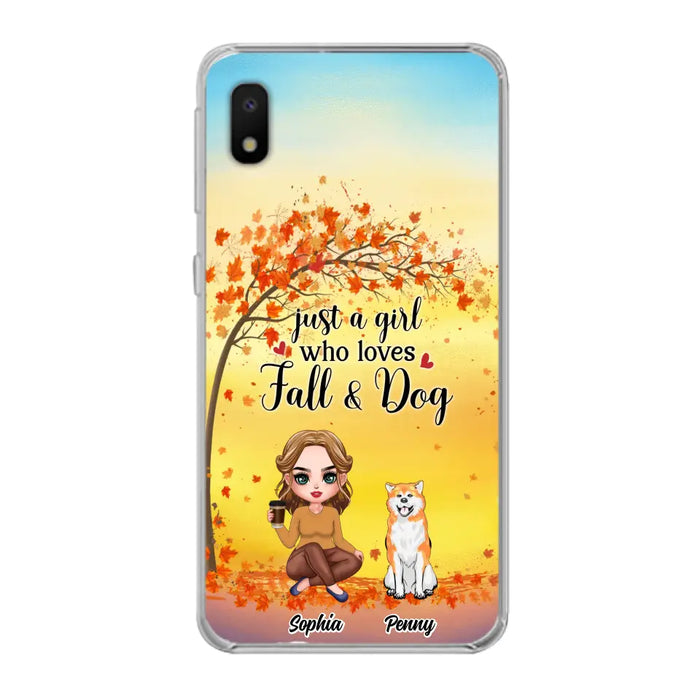 Custom Personalized Dog Mom Phone Case - Gift Idea For Dog Lovers/ Autumn Gift - Upto 4 Dogs - Just A Girl Who Loves Fall & Dogs - Case For iPhone/Samsung