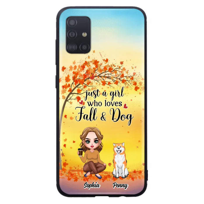 Custom Personalized Dog Mom Phone Case - Gift Idea For Dog Lovers/ Autumn Gift - Upto 4 Dogs - Just A Girl Who Loves Fall & Dogs - Case For iPhone/Samsung