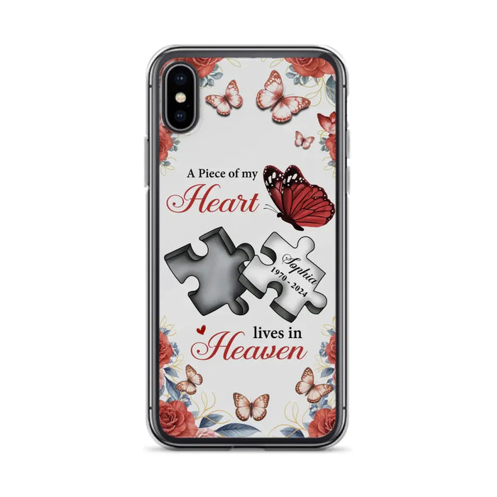 Custom Personalized Memorial Phone Case - Memorial Gift Idea - A Piece Of My Heart Lives In Heaven - Case for iPhone/Samsung