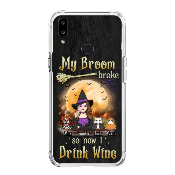 Personalized Witch Pet Mom Phone Case - Upto 3 Pets - Halloween Gift For Cat/Dog Mom - My Broom Broke So Now I Drink Wine - Cases For iPhone/Samsung