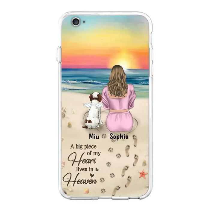 Custom Personalized Memorial Dog Mom Phone Case - Upto 3 Dogs - Memorial Gift Idea for Dog Owners - A Big Piece Of My Heart Lives In Heaven - Case for iPhone/Samsung