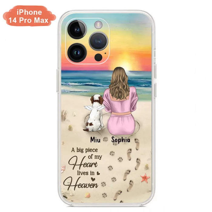 Custom Personalized Memorial Dog Mom Phone Case - Upto 3 Dogs - Memorial Gift Idea for Dog Owners - A Big Piece Of My Heart Lives In Heaven - Case for iPhone/Samsung