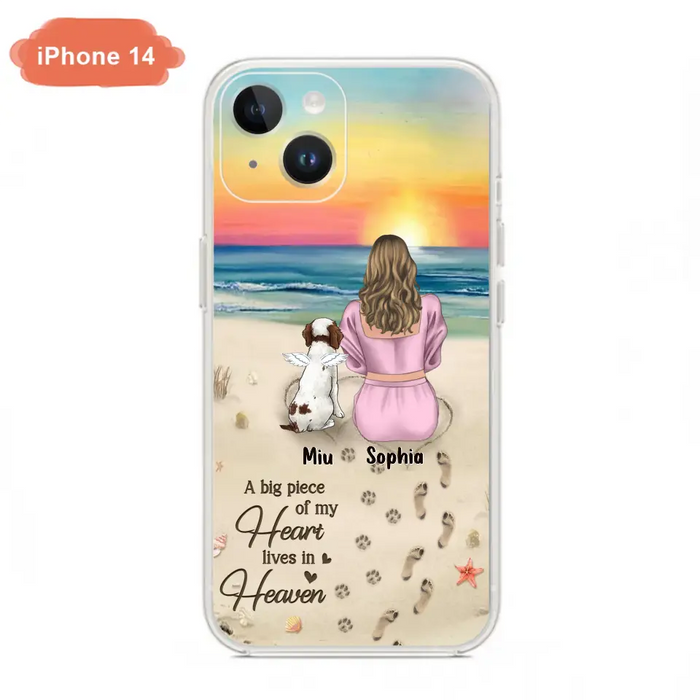 Custom Personalized Memorial Dog Mom Phone Case - Upto 3 Dogs - Memorial Gift Idea for Dog Owners - A Big Piece Of My Heart Lives In Heaven - Case for iPhone/Samsung