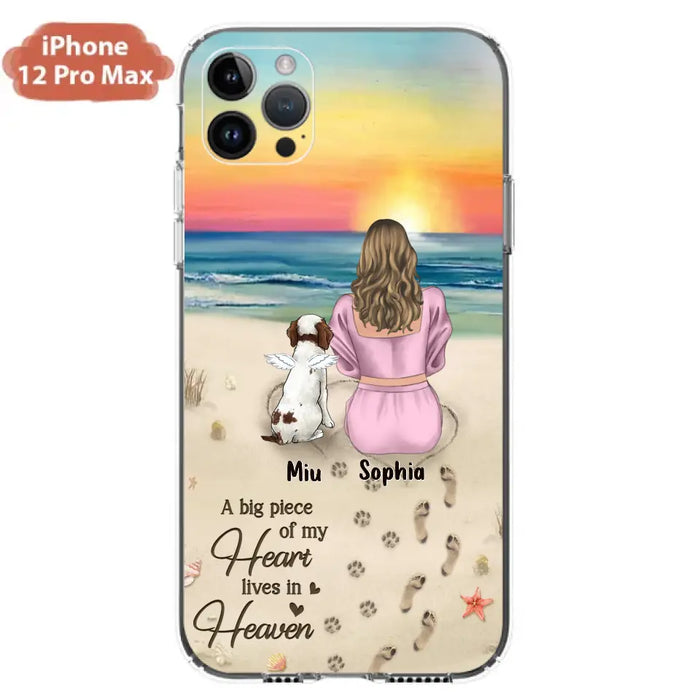 Custom Personalized Memorial Dog Mom Phone Case - Upto 3 Dogs - Memorial Gift Idea for Dog Owners - A Big Piece Of My Heart Lives In Heaven - Case for iPhone/Samsung