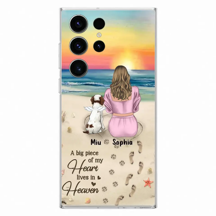 Custom Personalized Memorial Dog Mom Phone Case - Upto 3 Dogs - Memorial Gift Idea for Dog Owners - A Big Piece Of My Heart Lives In Heaven - Case for iPhone/Samsung