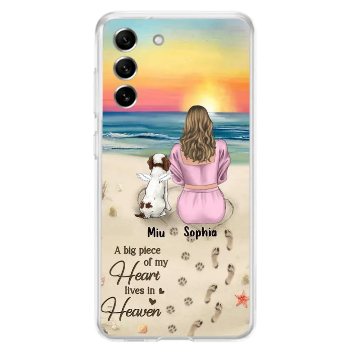 Custom Personalized Memorial Dog Mom Phone Case - Upto 3 Dogs - Memorial Gift Idea for Dog Owners - A Big Piece Of My Heart Lives In Heaven - Case for iPhone/Samsung