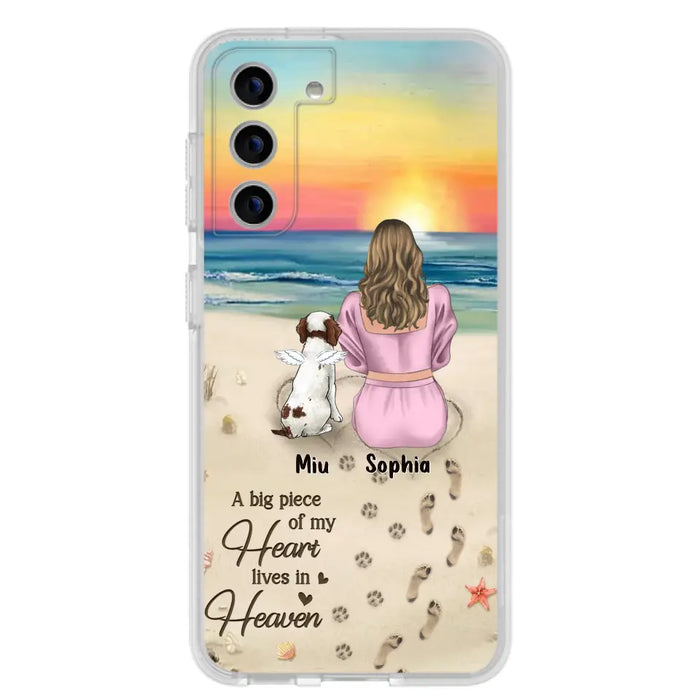 Custom Personalized Memorial Dog Mom Phone Case - Upto 3 Dogs - Memorial Gift Idea for Dog Owners - A Big Piece Of My Heart Lives In Heaven - Case for iPhone/Samsung