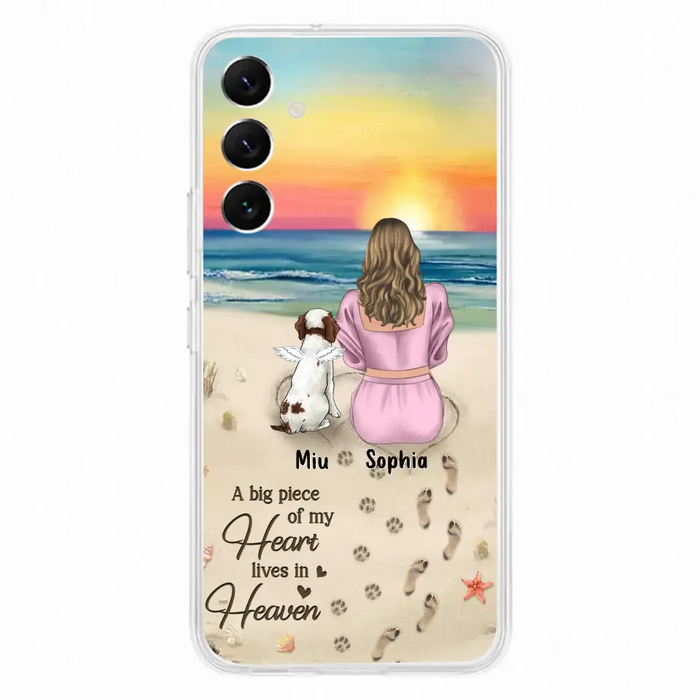 Custom Personalized Memorial Dog Mom Phone Case - Upto 3 Dogs - Memorial Gift Idea for Dog Owners - A Big Piece Of My Heart Lives In Heaven - Case for iPhone/Samsung