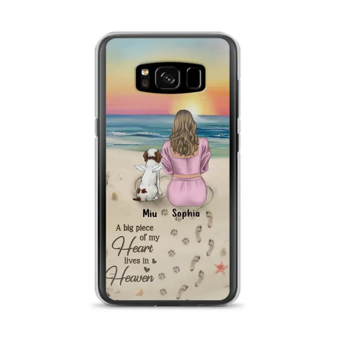 Custom Personalized Memorial Dog Mom Phone Case - Upto 3 Dogs - Memorial Gift Idea for Dog Owners - A Big Piece Of My Heart Lives In Heaven - Case for iPhone/Samsung