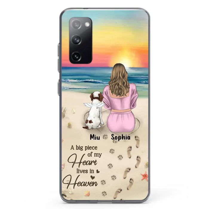 Custom Personalized Memorial Dog Mom Phone Case - Upto 3 Dogs - Memorial Gift Idea for Dog Owners - A Big Piece Of My Heart Lives In Heaven - Case for iPhone/Samsung