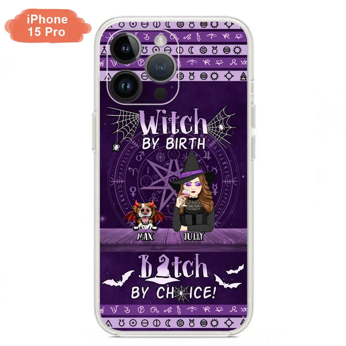 Custom Personalized Witch Phone Case - Halloween Gift Idea for Witch Lovers/Pet Lovers - Upto 3 Dogs/Cats - Witch By Birth - Case For iPhone/Samsung