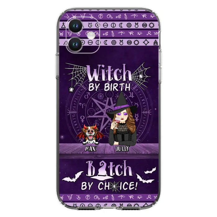 Custom Personalized Witch Phone Case - Halloween Gift Idea for Witch Lovers/Pet Lovers - Upto 3 Dogs/Cats - Witch By Birth - Case For iPhone/Samsung