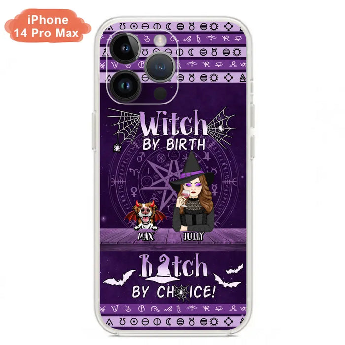 Custom Personalized Witch Phone Case - Halloween Gift Idea for Witch Lovers/Pet Lovers - Upto 3 Dogs/Cats - Witch By Birth - Case For iPhone/Samsung