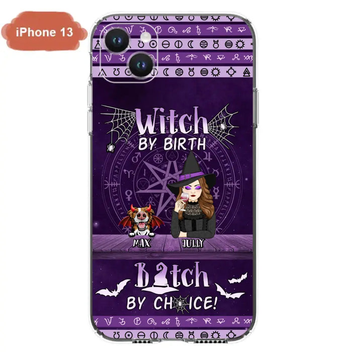 Custom Personalized Witch Phone Case - Halloween Gift Idea for Witch Lovers/Pet Lovers - Upto 3 Dogs/Cats - Witch By Birth - Case For iPhone/Samsung