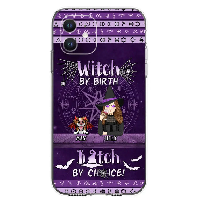 Custom Personalized Witch Phone Case - Halloween Gift Idea for Witch Lovers/Pet Lovers - Upto 3 Dogs/Cats - Witch By Birth - Case For iPhone/Samsung