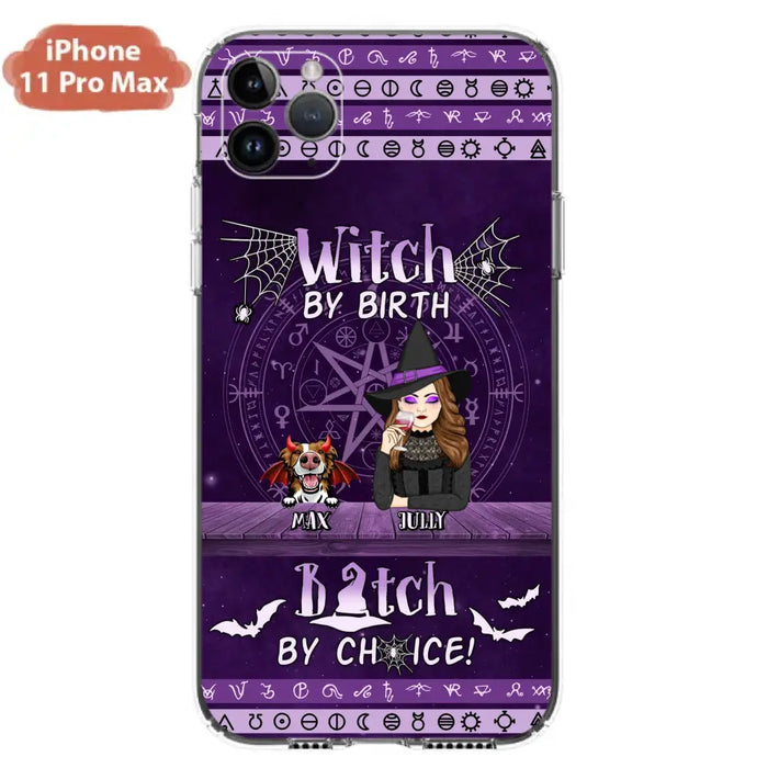 Custom Personalized Witch Phone Case - Halloween Gift Idea for Witch Lovers/Pet Lovers - Upto 3 Dogs/Cats - Witch By Birth - Case For iPhone/Samsung