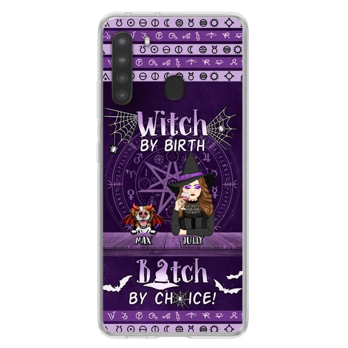 Custom Personalized Witch Phone Case - Halloween Gift Idea for Witch Lovers/Pet Lovers - Upto 3 Dogs/Cats - Witch By Birth - Case For iPhone/Samsung