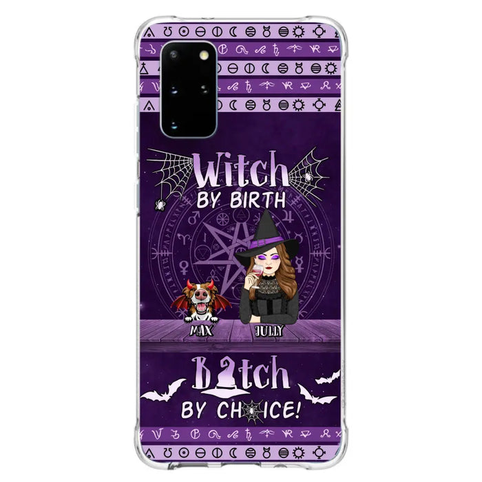 Custom Personalized Witch Phone Case - Halloween Gift Idea for Witch Lovers/Pet Lovers - Upto 3 Dogs/Cats - Witch By Birth - Case For iPhone/Samsung