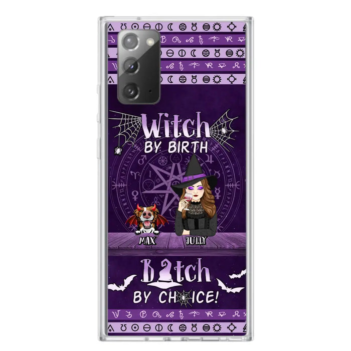 Custom Personalized Witch Phone Case - Halloween Gift Idea for Witch Lovers/Pet Lovers - Upto 3 Dogs/Cats - Witch By Birth - Case For iPhone/Samsung