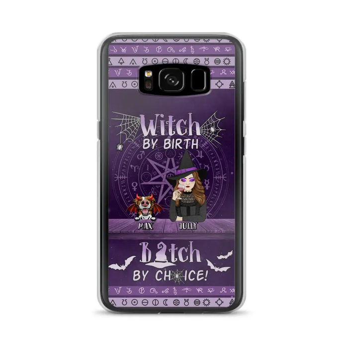 Custom Personalized Witch Phone Case - Halloween Gift Idea for Witch Lovers/Pet Lovers - Upto 3 Dogs/Cats - Witch By Birth - Case For iPhone/Samsung