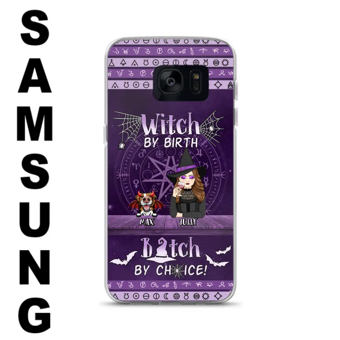 Custom Personalized Witch Phone Case - Halloween Gift Idea for Witch Lovers/Pet Lovers - Upto 3 Dogs/Cats - Witch By Birth - Case For iPhone/Samsung