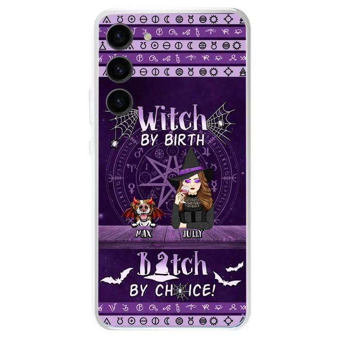 Custom Personalized Witch Phone Case - Halloween Gift Idea for Witch Lovers/Pet Lovers - Upto 3 Dogs/Cats - Witch By Birth - Case For iPhone/Samsung