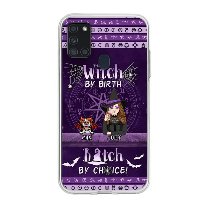 Custom Personalized Witch Phone Case - Halloween Gift Idea for Witch Lovers/Pet Lovers - Upto 3 Dogs/Cats - Witch By Birth - Case For iPhone/Samsung