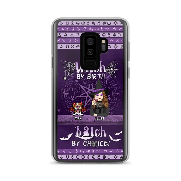 Custom Personalized Witch Phone Case - Halloween Gift Idea for Witch Lovers/Pet Lovers - Upto 3 Dogs/Cats - Witch By Birth - Case For iPhone/Samsung