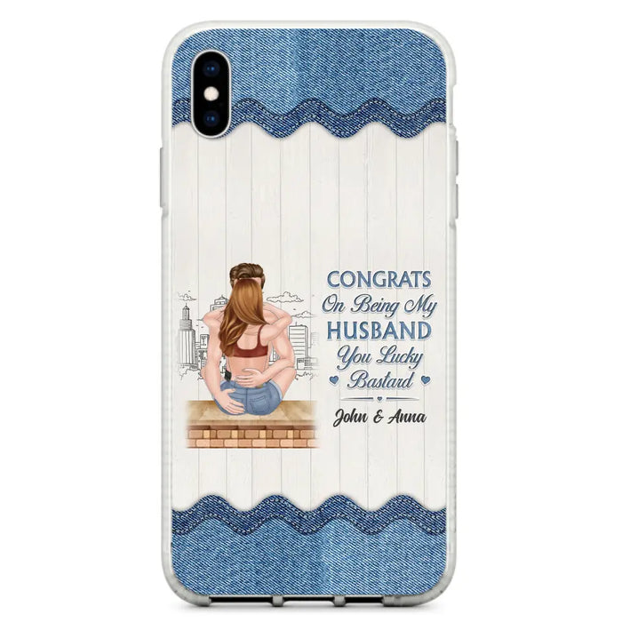 Custom Personalized Couple Phone Case - Gift Idea For Couple/Valentines Day - Congrats On Being My Husband You Lucky Bastard - Case For iPhone/Samsung