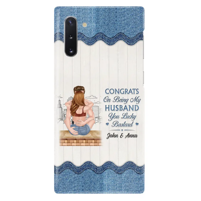 Custom Personalized Couple Phone Case - Gift Idea For Couple/Valentines Day - Congrats On Being My Husband You Lucky Bastard - Case For iPhone/Samsung