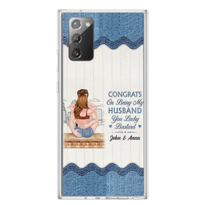 Custom Personalized Couple Phone Case - Gift Idea For Couple/Valentines Day - Congrats On Being My Husband You Lucky Bastard - Case For iPhone/Samsung