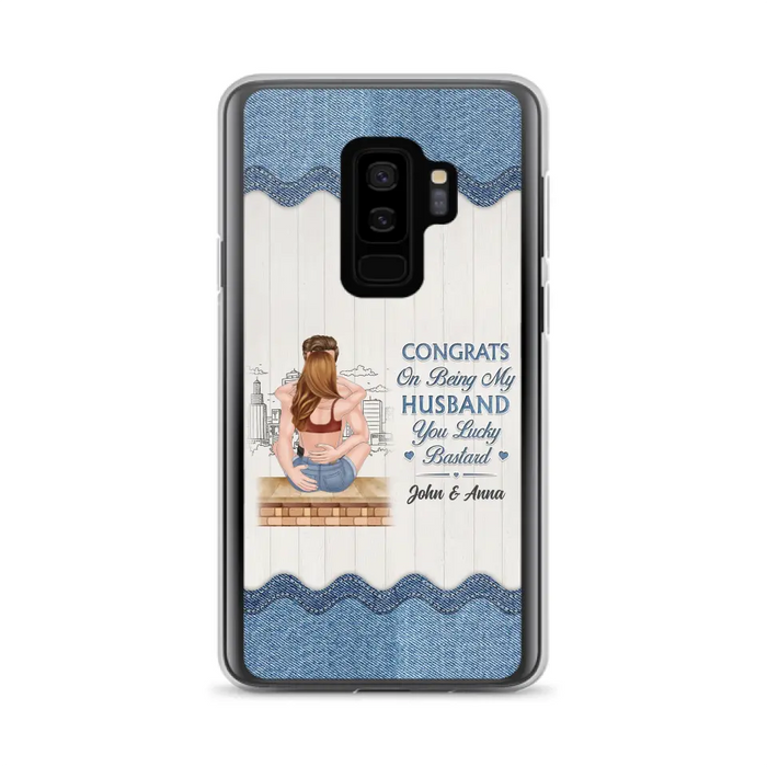 Custom Personalized Couple Phone Case - Gift Idea For Couple/Valentines Day - Congrats On Being My Husband You Lucky Bastard - Case For iPhone/Samsung