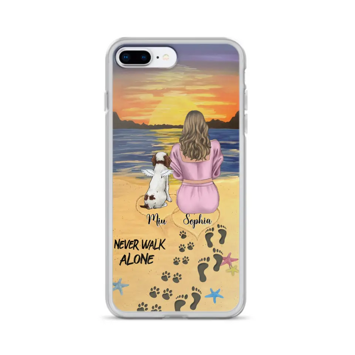 Custom Personalized Memorial Dog Mom Phone Case - Upto 3 Dogs - Memorial Gift Idea for Dog Owners - Never Walk Alone - Case for iPhone/Samsung