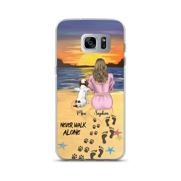 Custom Personalized Memorial Dog Mom Phone Case - Upto 3 Dogs - Memorial Gift Idea for Dog Owners - Never Walk Alone - Case for iPhone/Samsung