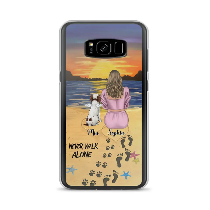 Custom Personalized Memorial Dog Mom Phone Case - Upto 3 Dogs - Memorial Gift Idea for Dog Owners - Never Walk Alone - Case for iPhone/Samsung