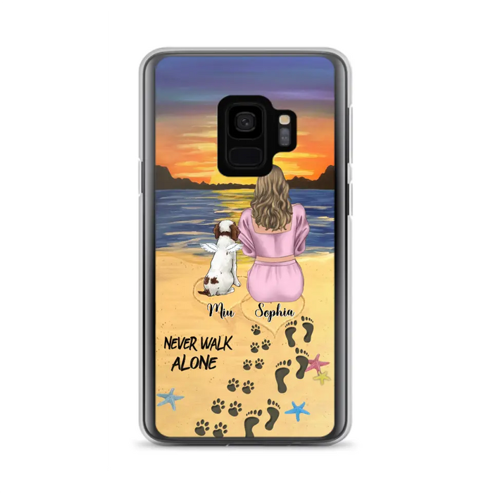 Custom Personalized Memorial Dog Mom Phone Case - Upto 3 Dogs - Memorial Gift Idea for Dog Owners - Never Walk Alone - Case for iPhone/Samsung