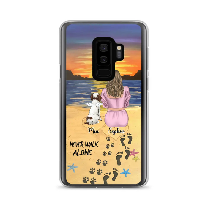 Custom Personalized Memorial Dog Mom Phone Case - Upto 3 Dogs - Memorial Gift Idea for Dog Owners - Never Walk Alone - Case for iPhone/Samsung