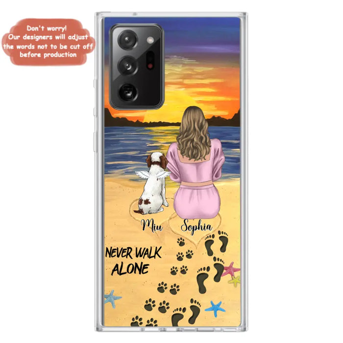 Custom Personalized Memorial Dog Mom Phone Case - Upto 3 Dogs - Memorial Gift Idea for Dog Owners - Never Walk Alone - Case for iPhone/Samsung